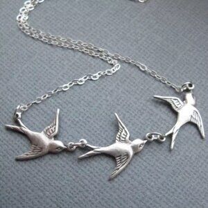 3 Little Birds Sparrow Gold Dainty Pretty Bohemian Hippie Boho Gift Necklace